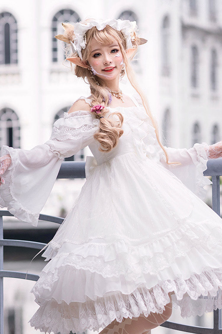 Gothic Lolita Dress with Lace Stitching, Bowknot, Multi-Layer Design