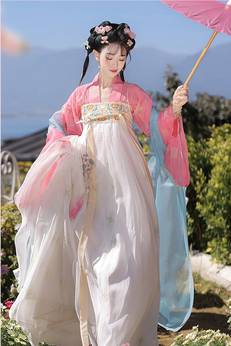 Spring Garden Hanfu Set with High Waist & Embroidered Print