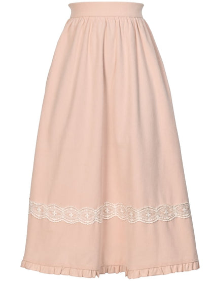 Pink Lace Accents Midi Skirt