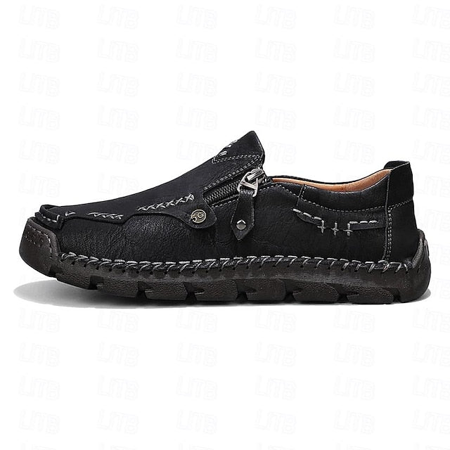 Slip-On Side Loafers Zipper with Brown Men's Faux Leather