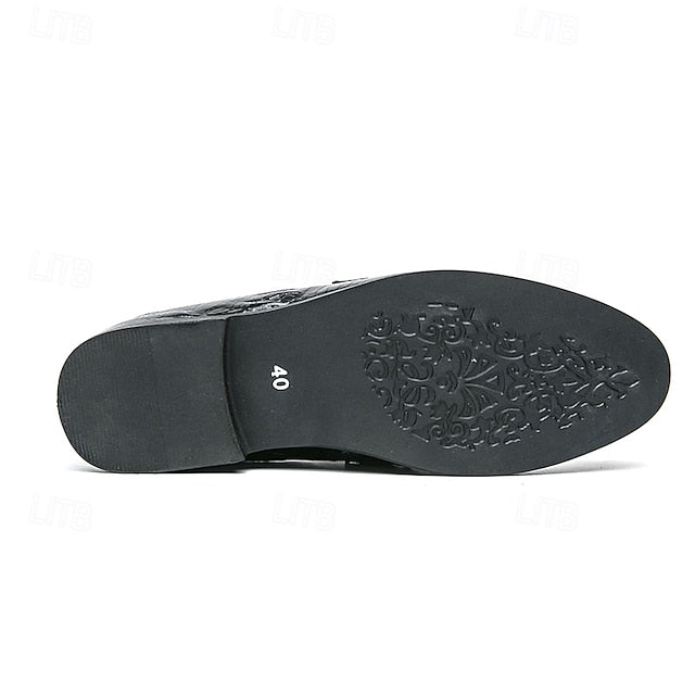 Men's Leather Loafers with Crocodile Embossed Faux Green