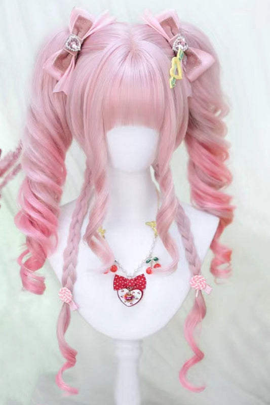 Cream Pink Ombre Curl Twintails Lolita Wig Set