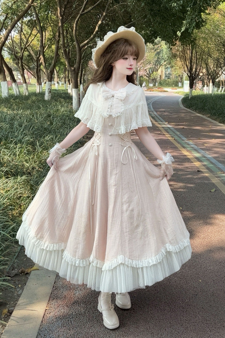 Wind Chime Lolita Dress with Embroidered Bow & Lace-Up Front