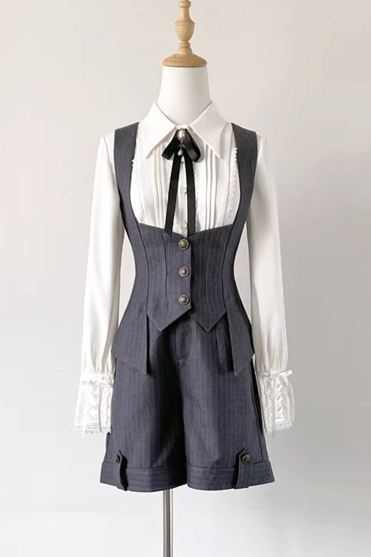 Ash Striped Ouji Shorts-Vest Set with Bust Support