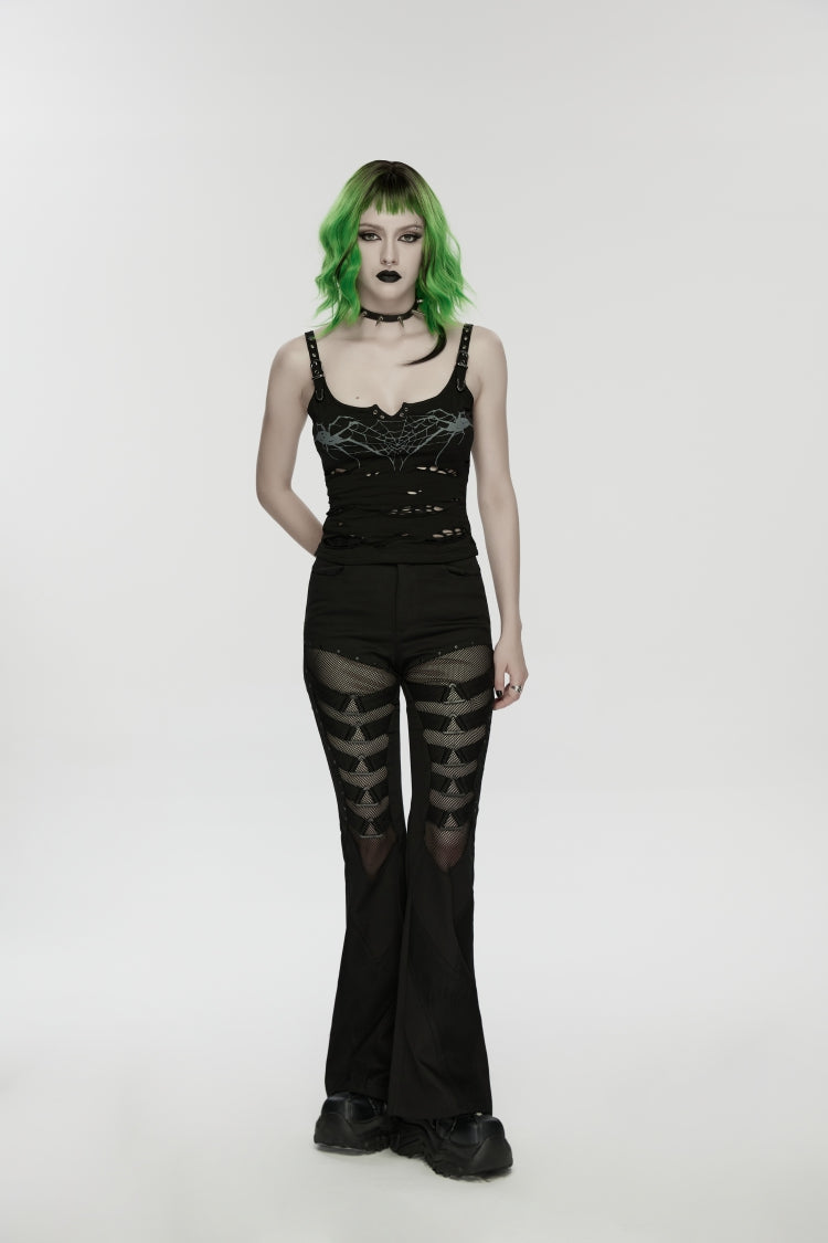 Noir Punk Bottoms with Slim Fit and Eyelet Trim
