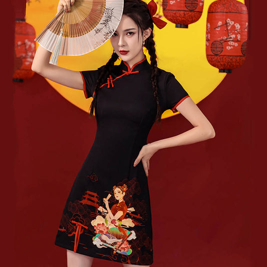 Gorgeous Girl Short Sleeve Buckle Cheongsam Dress