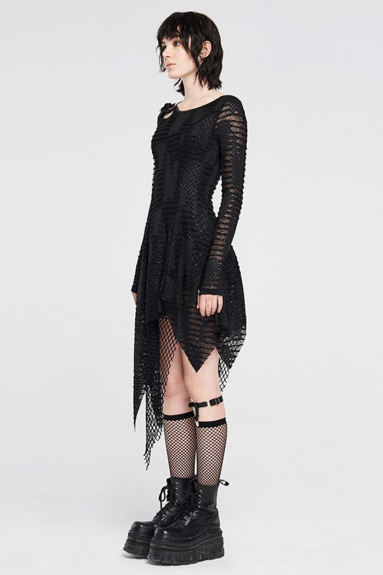 Asymmetric Ripped Gothic Dress with Irregular Cutout Design for Women