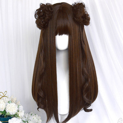 Sweet Long Straight Flower Ball Wig With Neat Bangs