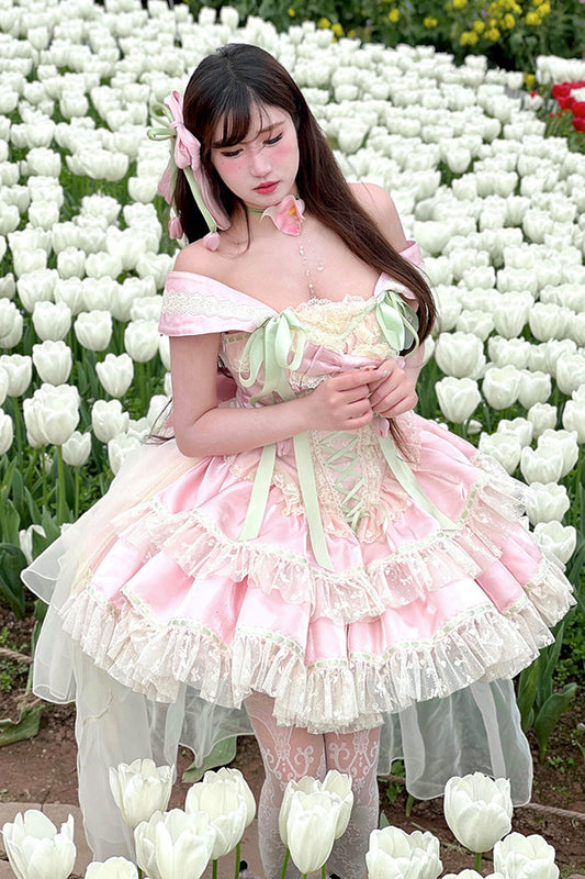 Tulip Love Song Princess Dress with Boat Neck & Ruffles