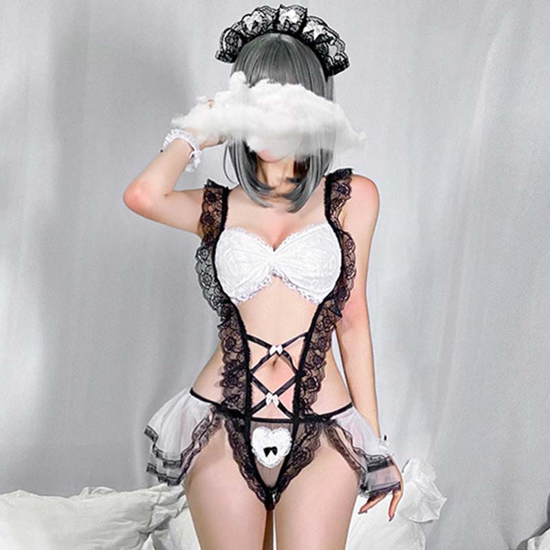 Black Sexy Maid Lace Ruffle Lingerie Dress