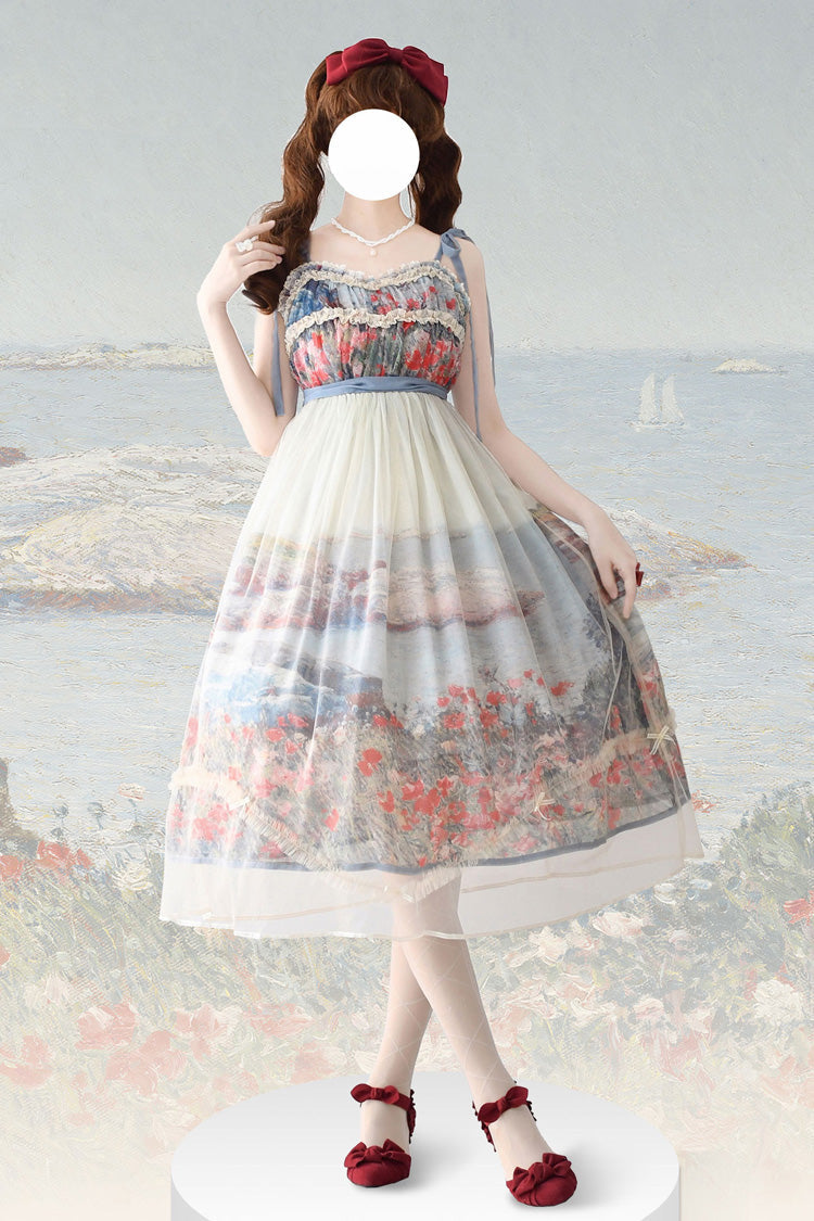 Oil Painting Island Garden Sleeveless Lace Sweet JSK