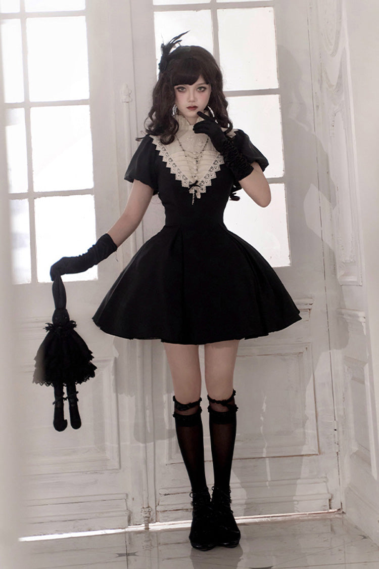Black Gothic Short Sleeve Ruffled Nun Lolita Dress
