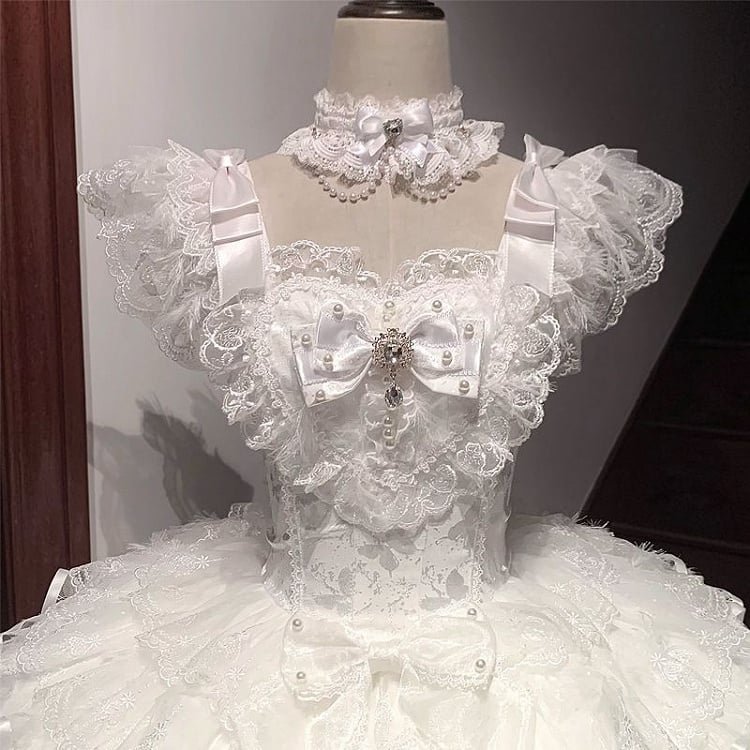 Hime Butterfly Tiered Hanayome Bodice Lolita Fabric Skirt Angel White Dress