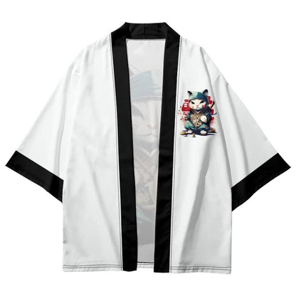 Cute Cat Warriors Print Cardigan Kimono Outerwear