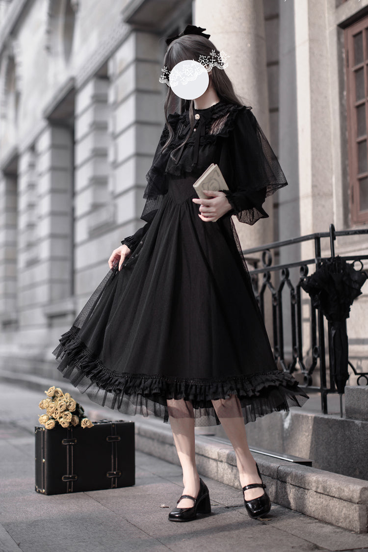 Black Enchanted Nightdream Long Sleeve Bowknot Lace Elegant Dress