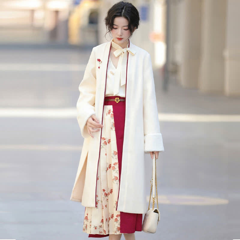 Vintage Rose Embroidery Outerwear Shirt Skirt