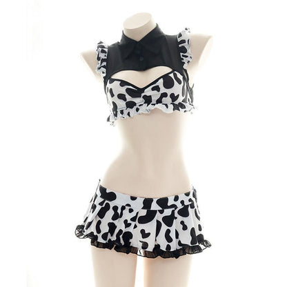 Sweet Maid Cow Print Cutout Lingerie Suit