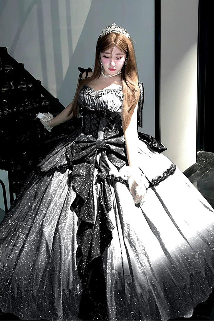 Ash Asymmetric Glitter JSK with Bow and Ruffles