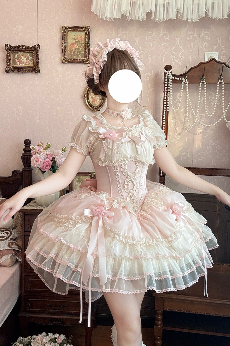 [Flowing Light Gift Box] Square Collar Sleeveless Multi-Layered Ruffled Bow Elegant Ballet Sweet Lolita Jsk Dress 6 Colors