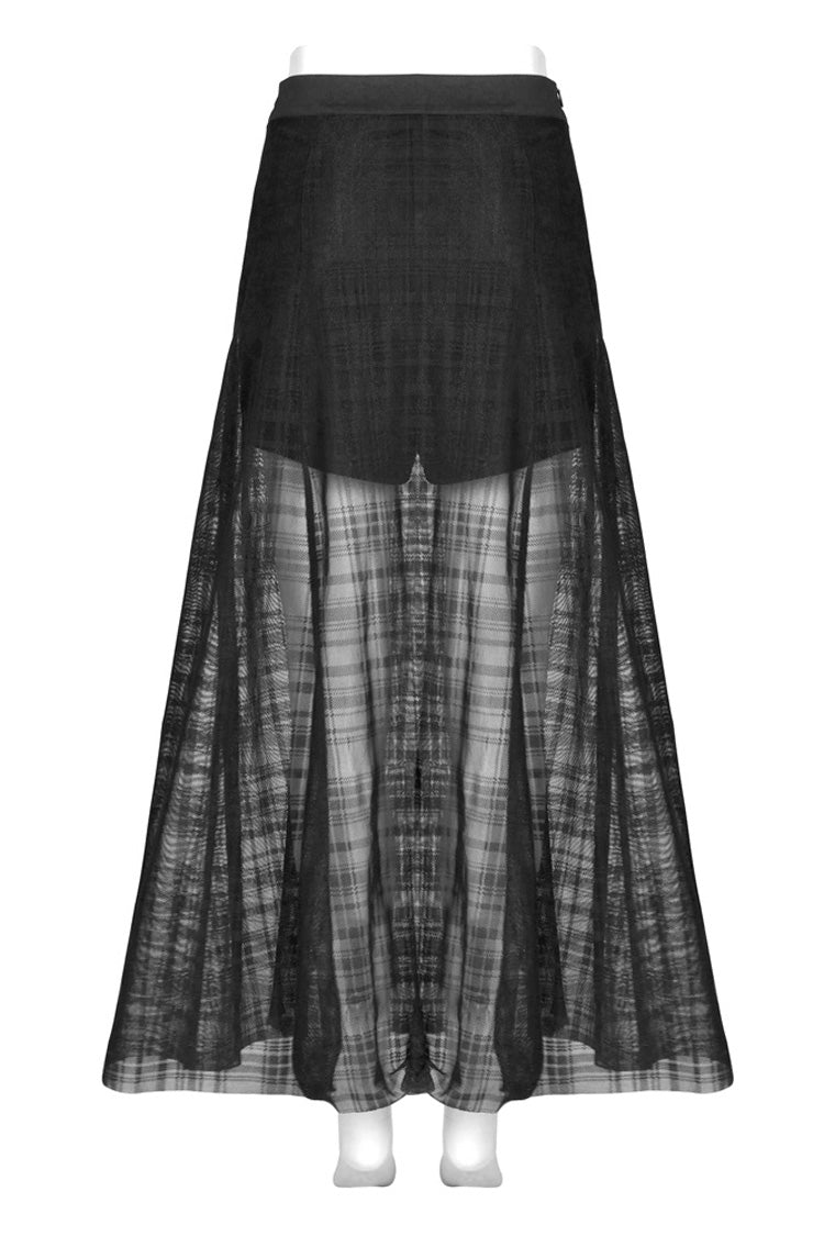 Punk Skirt for Women in Black with Metal Eyelets, Lace-Up & Slit Mesh Hem