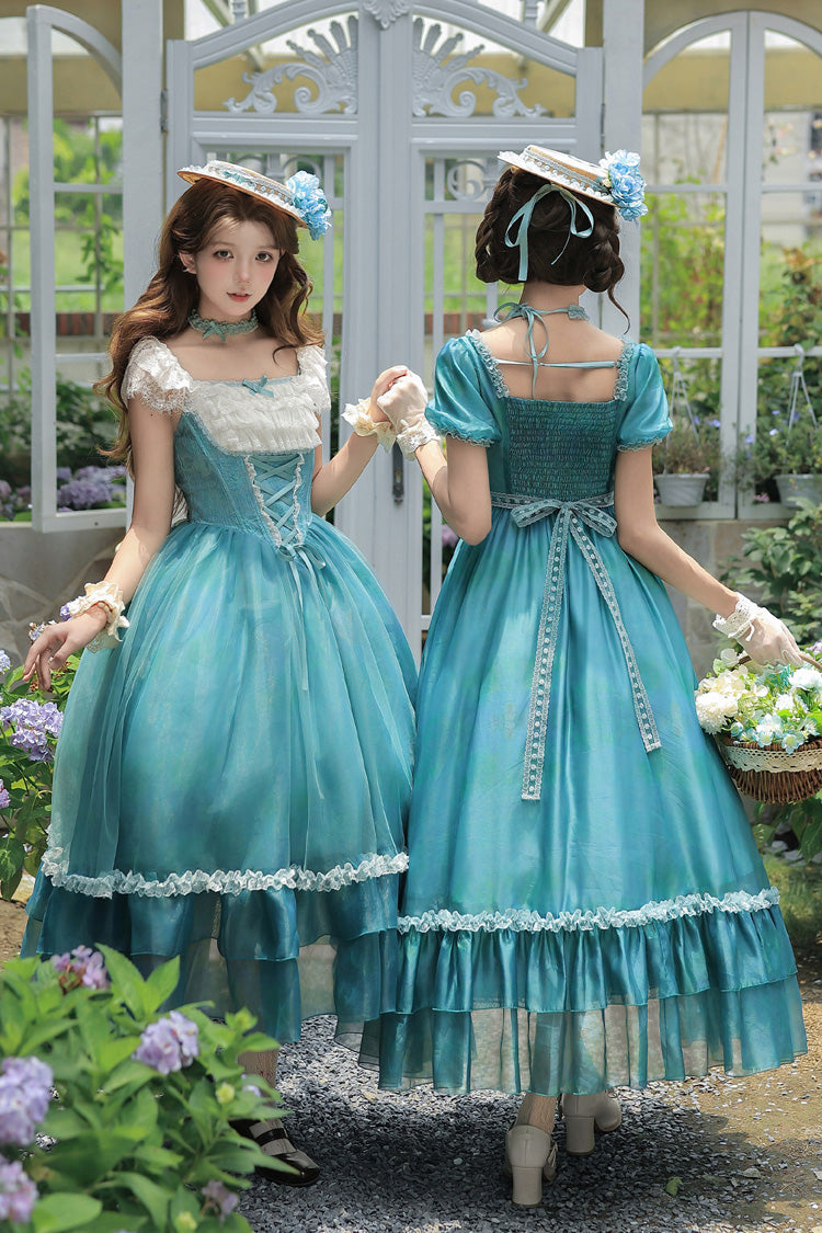Water Lily Square Collar Ruffled Lace-Up Royal Lolita Dress