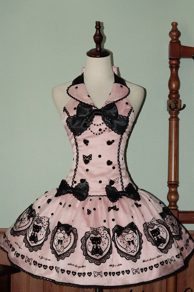 Pink Halter Sleeveless Embroidered Bow Lolita Gown - Sugar Bear