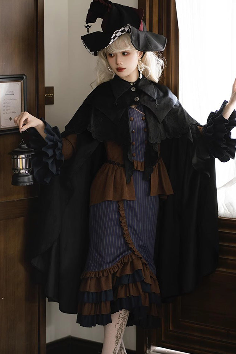 Time Traveler Long-Sleeve Multi-Layer Print Punk Mermaid Skirt Set