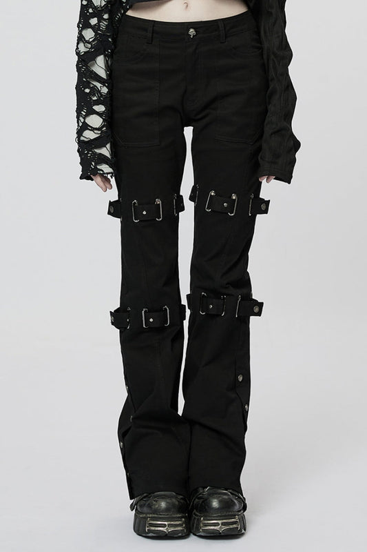 Umbra Buckle Strap Steampunk Flared Trousers for Women