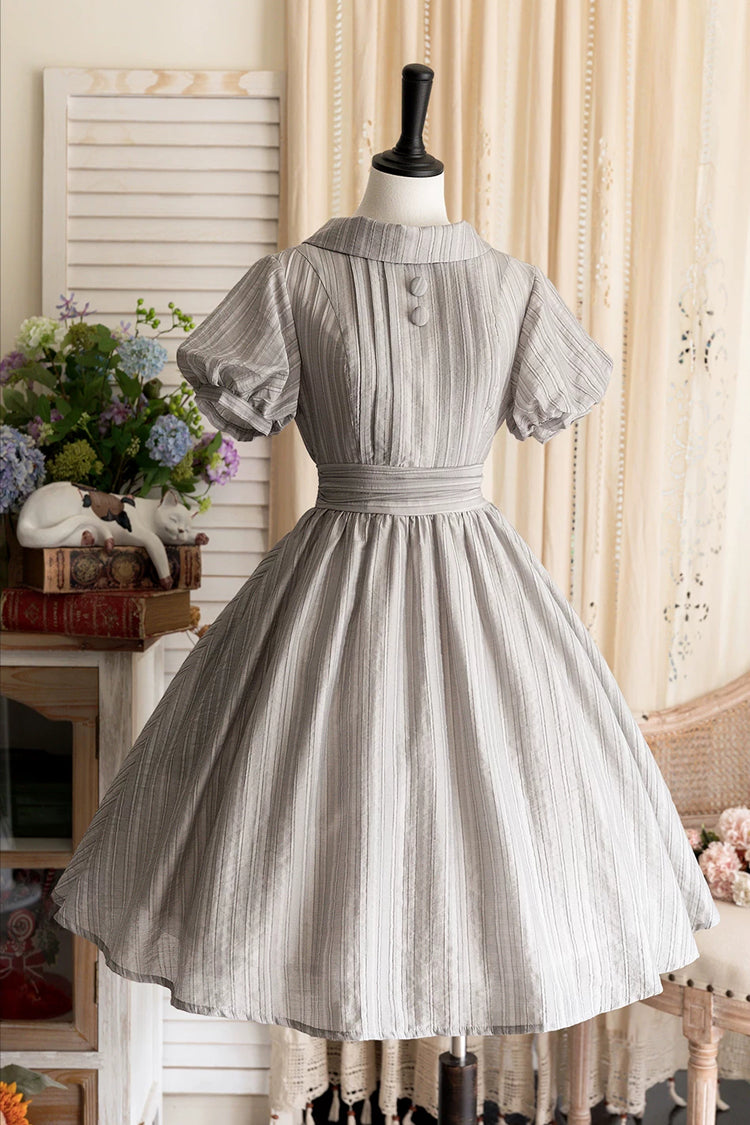 Ash High-Collar Lantern-Sleeve Vintage Lolita Gown