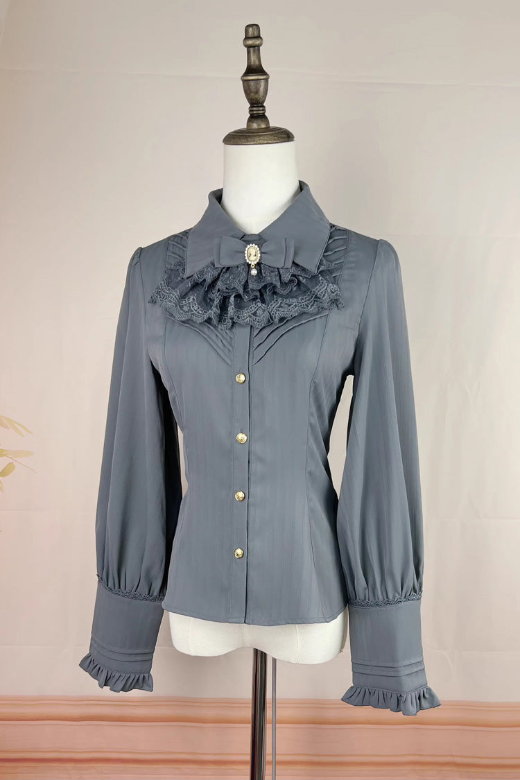 Enchanted Dreamland Lapel Collar Long Sleeve Ruffled Lace Fitted Elegant Lolita Blouse in Six Colors