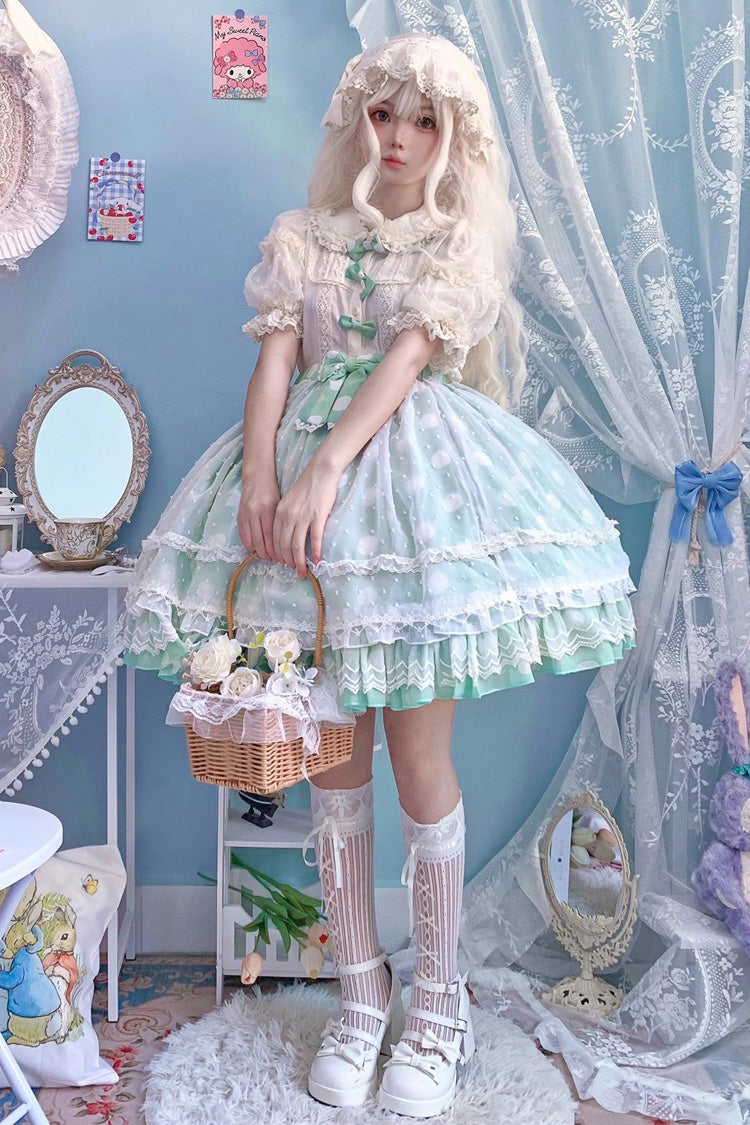 Wave Candy Triple-Layered Print Ruffle Bowknot Sweet Lolita Skirt