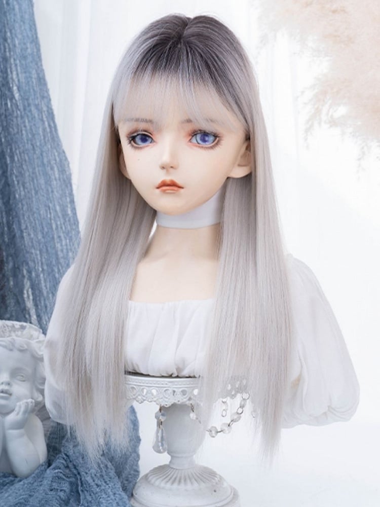 Milk White Long Straight Synthetic Wig With Bangs