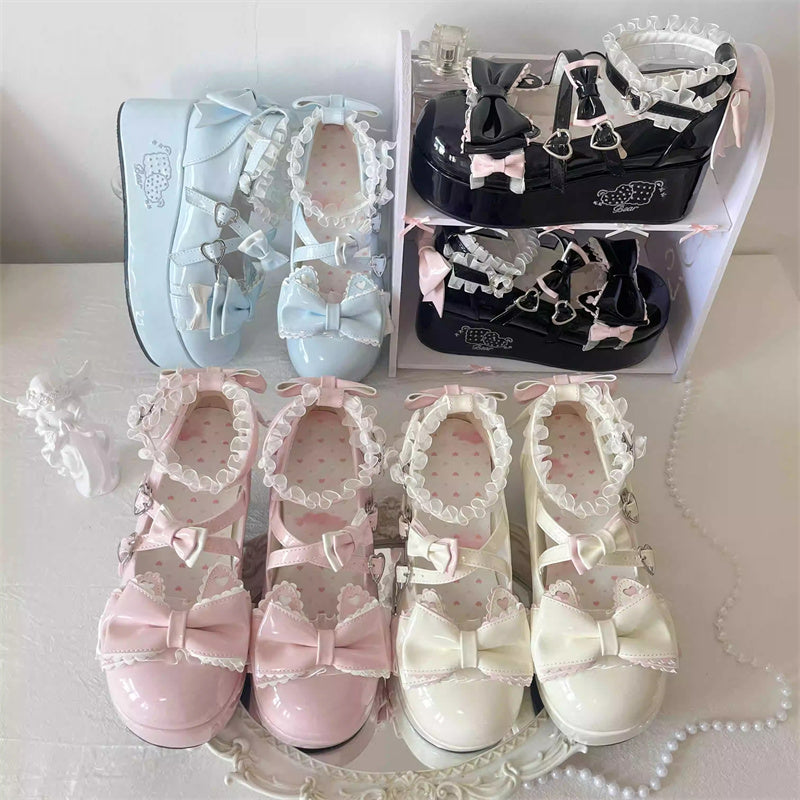 Bowknot Lace Sweet Lolita Shoes with Height Boost - 4 Color Options