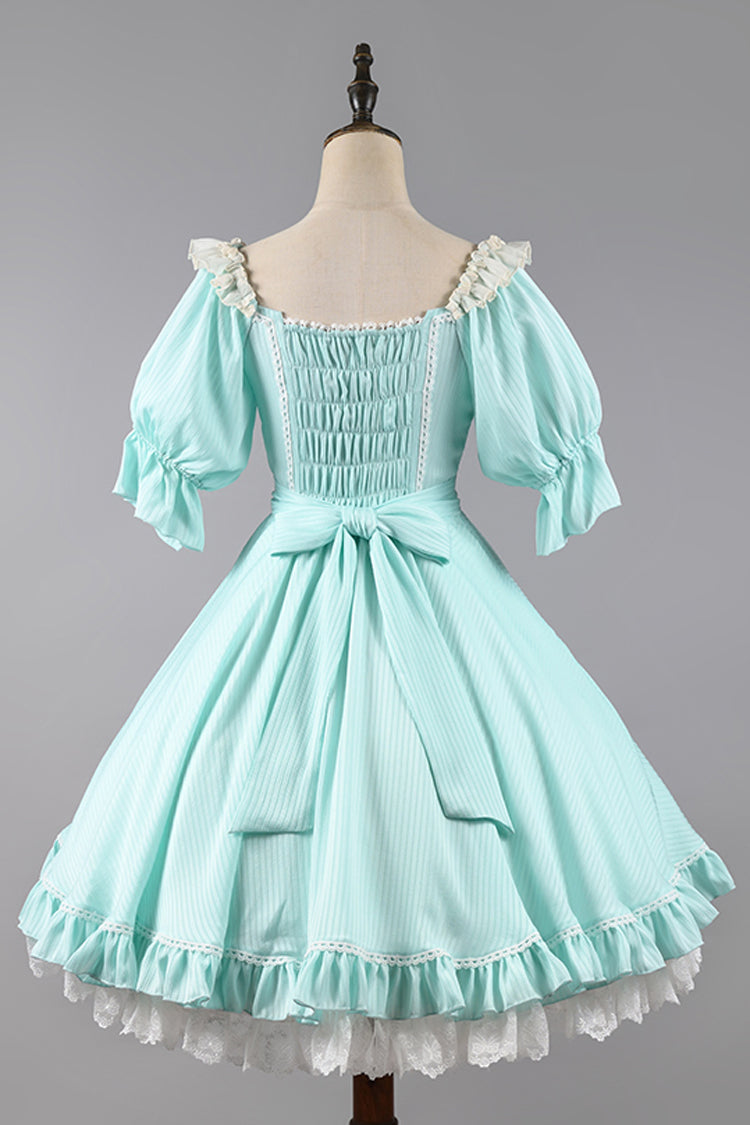 Solid Color Short-Sleeved Ruffled Bowknot Sweet OP
