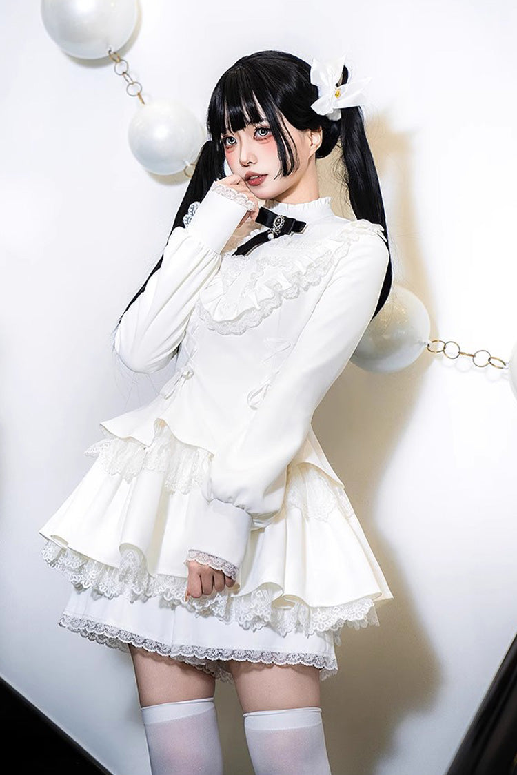 Ivory Ruffled Lace-Up Dapper Sweet Jumper