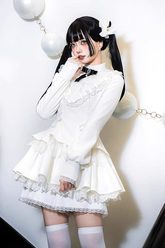 Ivory Ruffled Lace-Up Dapper Sweet Jumper