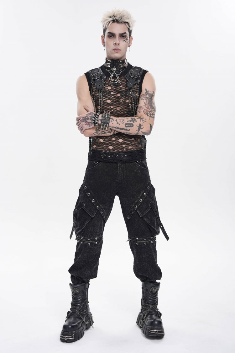 Noir Punk Pants with Pockets, Studs, and Eyelets