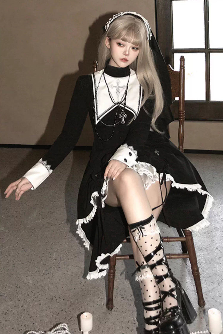 Peace Prayer Asymmetric Gothic Skirt Set