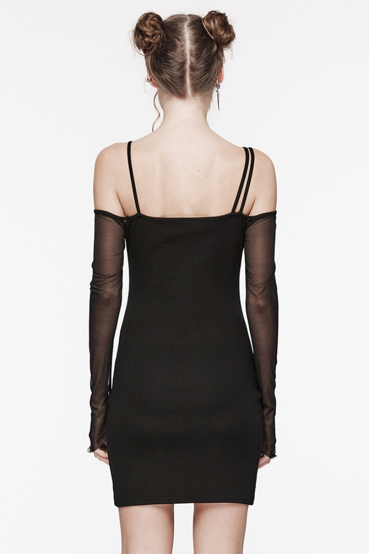 Jet Off-Shoulder Stitching Mesh Gothic Dress