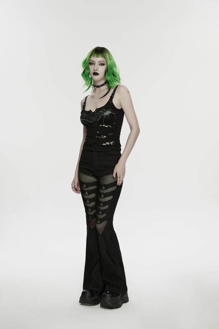 Noir Punk Bottoms with Slim Fit and Eyelet Trim