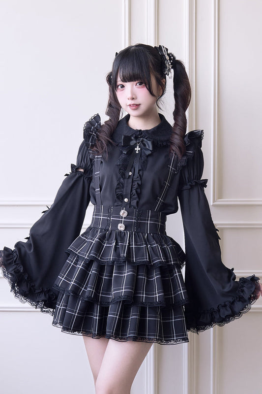 Japanese Strap Dress with Plaid Print and Ruffle
