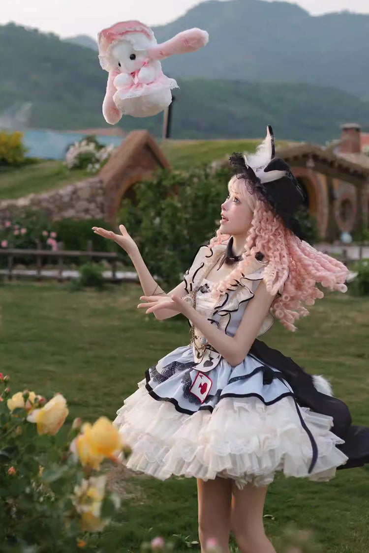 Square Collar Sleeveless Multi-Layered Ruffled Bow Lace Sweet Lolita Jsk Dress - Binky Bunny Magic
