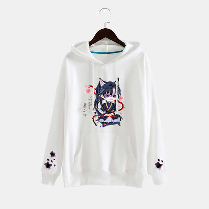 Cartoon Anime White Pocket Plush Hoodie