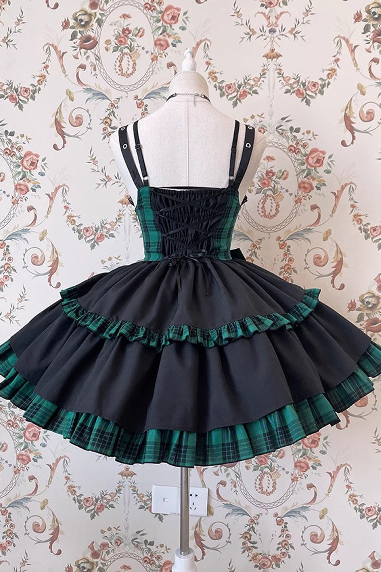 Black Green Sleeveless Multi-Layer Ruffle Bowknot Gothic JSK