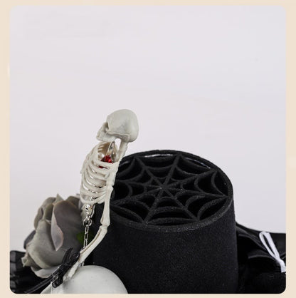 Black Floral Halloween Skeleton Mini Hat