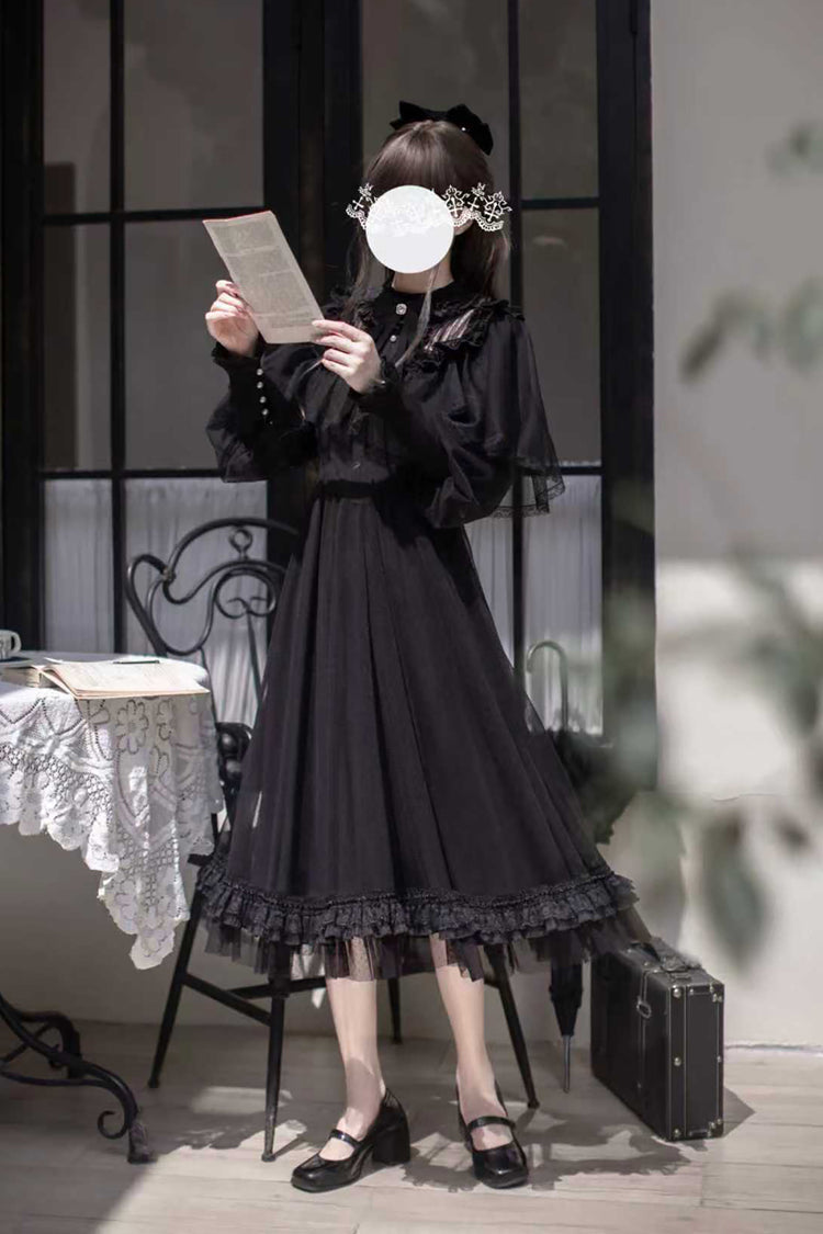 Black Enchanted Nightdream Long Sleeve Bowknot Lace Elegant Dress
