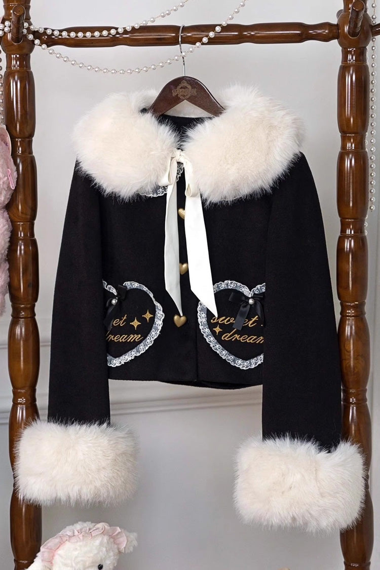 Sweet Bow Lace Doll Collar Long-Sleeve Coat in 3 Colors - Creamy Dream Whisper