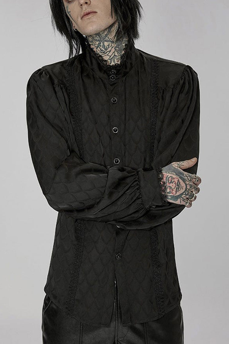 Dragon-Scale Jacquard Turtleneck with Lantern Sleeves