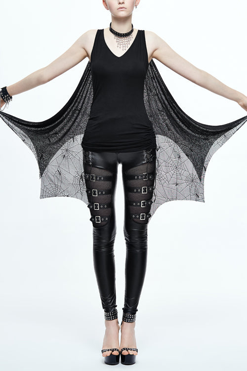 Punk Dress with Bat Wings and Spider Web Shawl