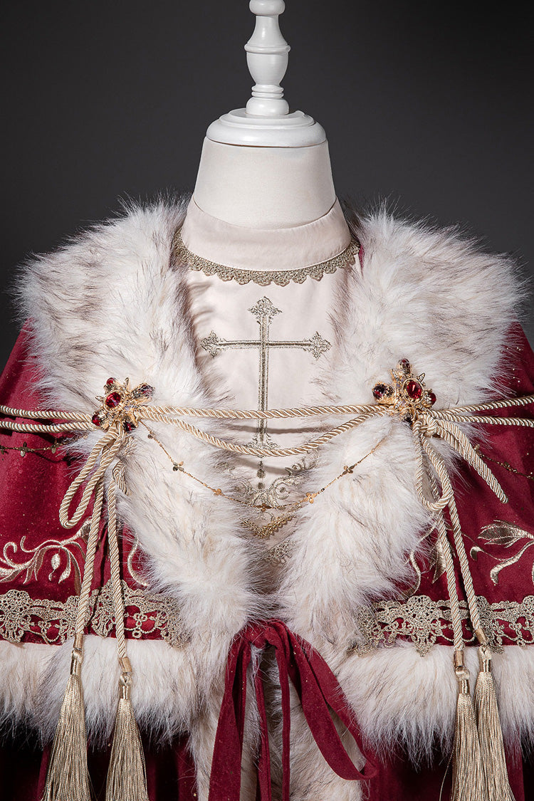 Crimson Royal Coronation Embroidered Luxurious European Court Lolita Dress with Cape Set